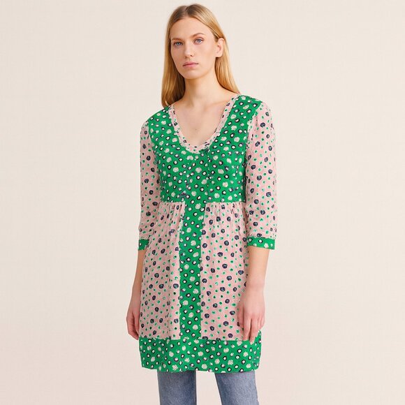 Boden Green Pink Floral 3/4 Sleeve Mini Dress Viscose Boho Spring Summer Size 2 - Picture 5 of 16